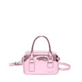 Pink metallic mirror finish PU leather crossbody bag with top handle and fashion logo - Pink