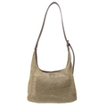 Stroh-Hobo-Tasche in Khaki-Weboptik mit verstellbarem braunem Leder-Schultergurt - Kaffeebraun