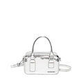 Minimalist small silver PU leather Boston bag with metallic finish and shoulder strap - Silver
