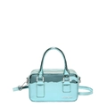 Light blue metallic faux leather crossbody bag with top handles and mirror finish - Green