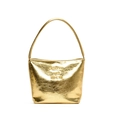 Modische goldene PU-Schultertasche mit metallischer Knitteroptik und schickem, schlichtem Design - Gold