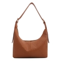 Borsa a tracolla marrone in pelle PU intrecciata con design a mezzaluna e stile minimalista - Marrone