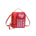 Sac bandoulière rétro téléphone rouge en cuir PU avec fenêtre cœur et chaîne - Rouge