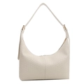 Elegant ivory white hobo bag with woven texture and adjustable strap for women - White
