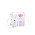 White retro telephone shaped shoulder bag with pink accents and dial pad detail - White