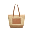 Sac fourre-tout pour femme en paille avec garniture en similicuir marron et poche - Beige