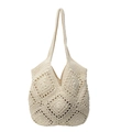 Elegante borsa tote all'uncinetto bianco crema con motivo a rombi intrecciati - Bianco Sporco