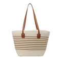 Sac fourre-tout tissé chic à rayures beige et marron avec bandoulières en cuir brun - Marron