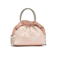 Pink jacquard evening bag with rhinestone-embellished metal handle and chain strap - Pink