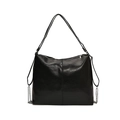 Bolso hobo minimalista de cuero PU negro brillante con textura vintage y cadena plata - Negro