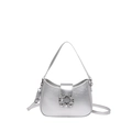 Bolso de hombro plateado metalizado con hebilla de strass y correa desmontable - Plateado