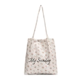 Sac cabas en toile à fleurs avec imprimé My Sunday, sac à épaule pour femme - Blanc