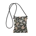 Borsa a tracolla in tela nera ricamata a fiori con sottile tracolla in pelle - Piccolo floreale