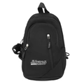 Sac à dos bandoulière minimaliste en nylon noir avec double fermeture et pendentif peluche - Noir