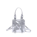 Silberne PU Handtasche in Metallic-Optik mit Tragegriff und verstellbarem Schultergurt - Silber