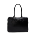 Minimalistische schwarze PU Leder Handtasche mit Stern Patches und langem Gurt - Schwarz