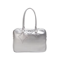 Minimalistische silberne PU-Lederhandtasche mit Stern-Patches und schmalem Schultergurt - Silber