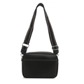 Borsa a tracolla minimalista in pelle PU nera con cuciture bianche e tracolla larga - Nero Con Cuciture a Contrasto Bianche
