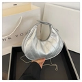 Silver hobo bag with quilted stitching pattern and metallic chain shoulder strap - Silver