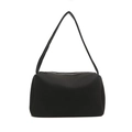 Minimalist black PU leather shoulder bag with pebbled texture and silver metal zipper - Black