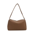 Brown lychee grain PU leather shoulder bag with zipper closure and matching strap - Brown