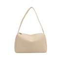 Minimalist cream white PU leather shoulder bag with litchi texture and silver zipper - White