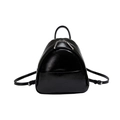 Mochila minimalista de cuero PU negro brillante con cremalleras plateadas y correas finas - Negro