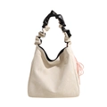 Bolso bandolera chic de cuero PU crema con asa plisada en blanco y negro para mujer - Blanco Roto