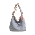 Bolso bandolera de cuero PU azul claro con asa plisada crema y detalle de lazo - Azul