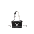 Mini black patent leather crossbody bag with silver butterfly and pearl heart handle - Black