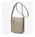 Sac bandoulière chic en cuir de vachette taupe avec bandoulière réglable et grainé - Gris éléphant