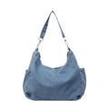 Minimalist light blue denim tote bag with adjustable shoulder strap and side pockets - Blue