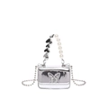 Mini silver PU handbag featuring crystal butterfly and heart pearl handle design - Silver