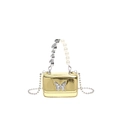 Metallic gold PU crossbody bag featuring rhinestone butterfly and pearl heart handle - Gold