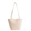 Grote beige geweven strooien draagtas voor dames met minimalistische schouderbanden voor strand - Off-wit