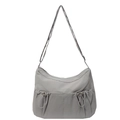 Borsa a tracolla minimalista in nylon grigio con tasche a coulisse e tracolla regolabile - Grigio
