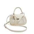 Creamy white PU mini handbag with pearl bow and heart charm for women, crossbody style - Off-white (With Charm)