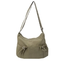 Minimalistische khakigrüne Hobo-Umhängetasche aus Nylon mit verstellbarem Gurt und Kordelzugtaschen - Grün