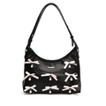 Bolso de hombro de PU negro con lazos de seda rosa y colgantes de perlas - Negro