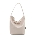 Bolso tote minimalista de cuero PU beige con lazo elegante y gran capacidad de carga - Blanco