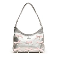 Bolso de hombro plateado de PU con lazos rosas y colgantes de perlas blancas - Plateado