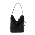 Bolso tote negro de cuero PU con motivos florales grabados y un lazo decorativo fino - Negro