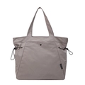 Minimalist light gray fabric tote bag with top handles and black drawstring details - Gray