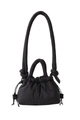 Minimalist black quilted puffer crossbody bag with knotted shoulder strap detail - Black
