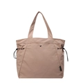 Minimalist light khaki canvas tote bag with black drawstring details and woven logo tag - Khaki