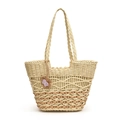 Sac fourre-tout en paille tressée pour femmes avec breloque papillon beige - Beige