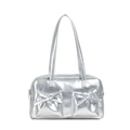 Sac à épaule argenté en PU métallisé avec nœuds décoratifs et doubles poches style Y2K - Argenté