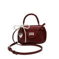 Minimalist vintage dark red crossbody bag with glossy texture and pearl heart charm - Cherry Red (With Charm)
