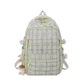 Zaino in velluto a coste a scacchi verde e blu con ciondolo a peluche e zip fluo - Verde