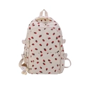 Zaino in velluto a coste beige con stampa di fragole e ciondolo in peluche morbido - Bianco Sporco